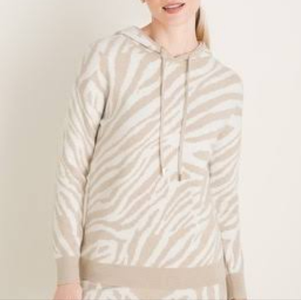 Chico's Zenergy Tiger-Print Cotton-Cashmere Hoodie Size Large